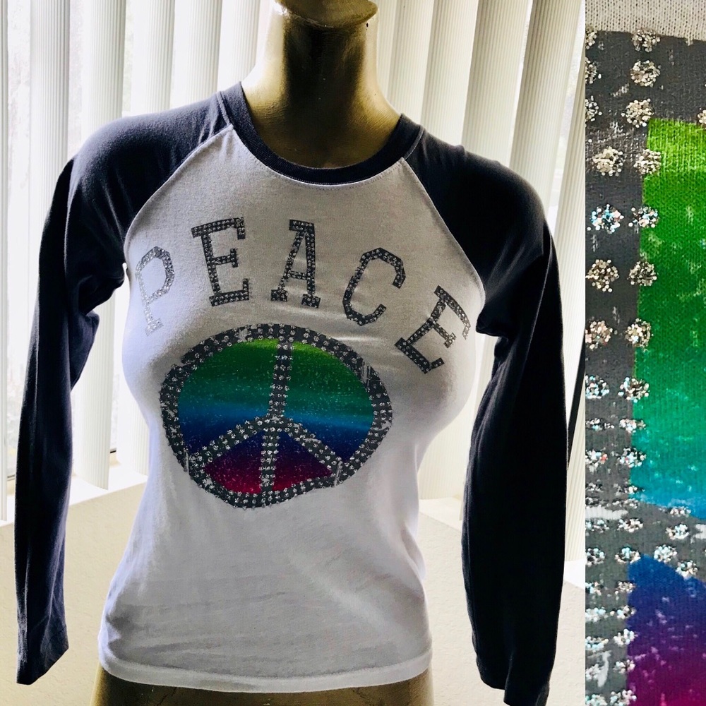 TOTAL GIRL Vintage Y2K Cute Girl’s PEACE SIGN L/S TEE Size Medium